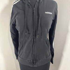 Adidas Black & White 3 - Stripes Full-Zip Hoodie Sweatshirt   8338